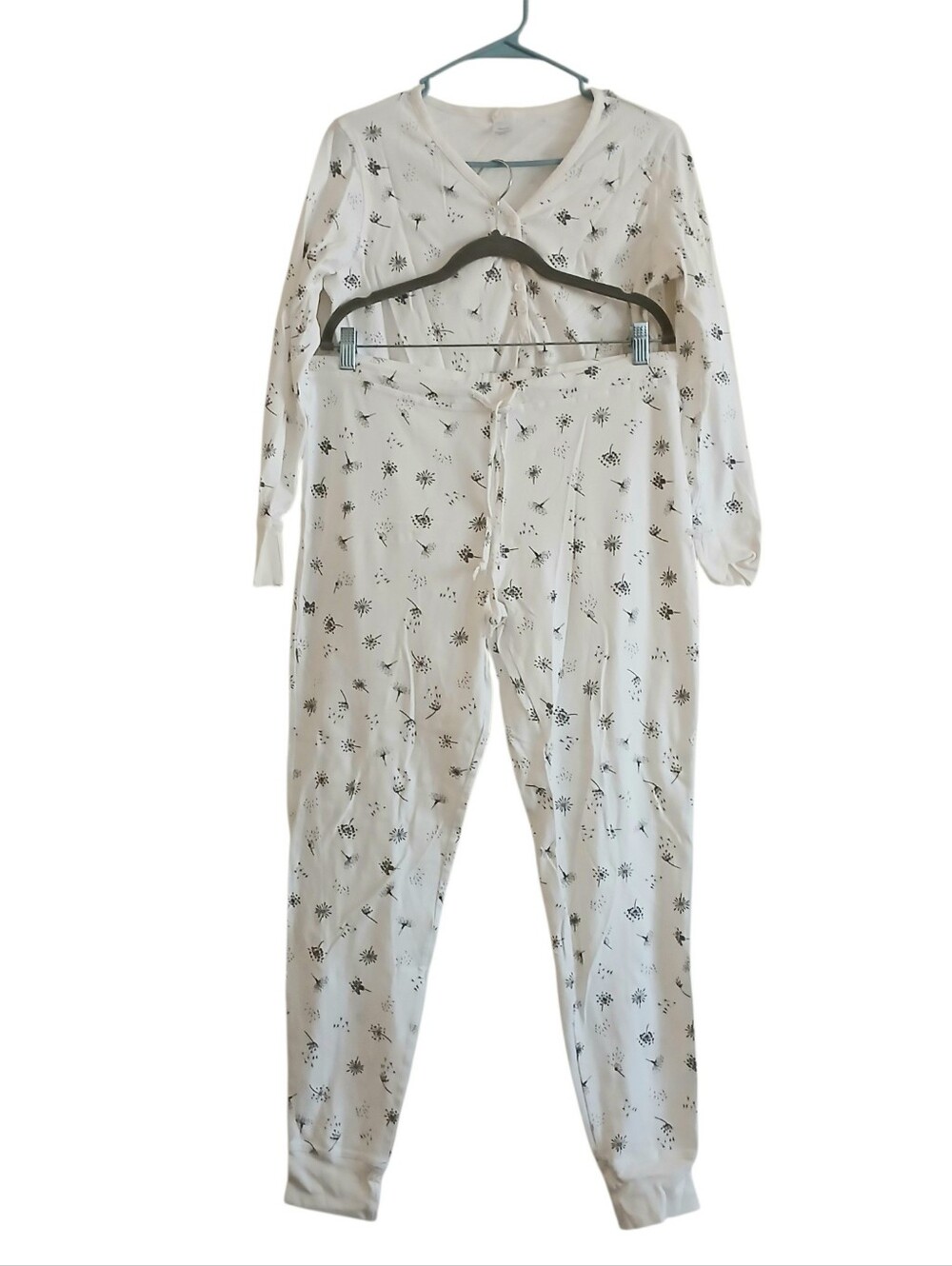 GRAY ELEPHANT 100% Organic Cotton Loungewear Pajama Set Women's L/XL Dandelion